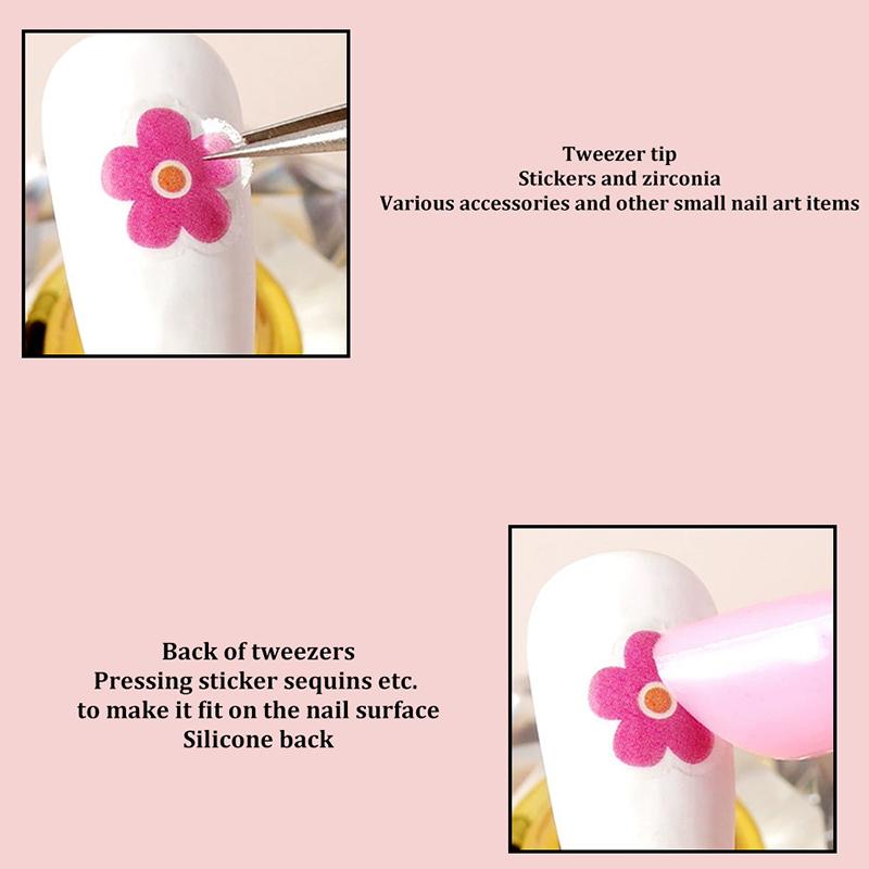 Double-Ended Eyelashes Extension Tweezers Makeup Tools Nail Art Tweezers With Silicone Pressing Head Nail Stickers Pick Up Clip