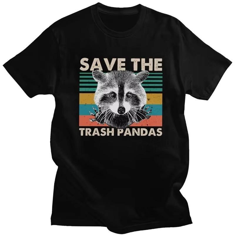 Save The Trash Pandas Raccoon Graphic Tee for Unisex Casual Short Sleeve T-Shirt