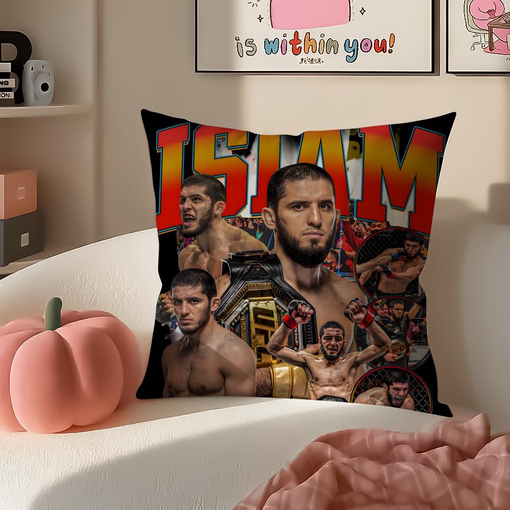 UFC Fighter Star KKhamzat Chimaev Cushion Cover Pillowcase Short Plush Invisible Zipper Room Sofa Cushion Cover