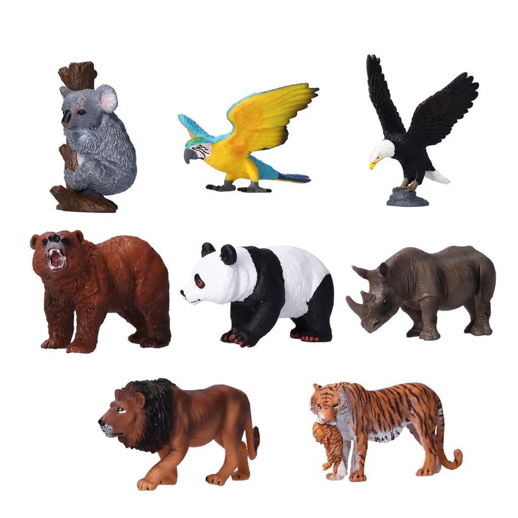 8 Pcs Wild Animals Figurines Toys Plastic Jungle Animals Toys Set with Tiger Koala Panda Macaw