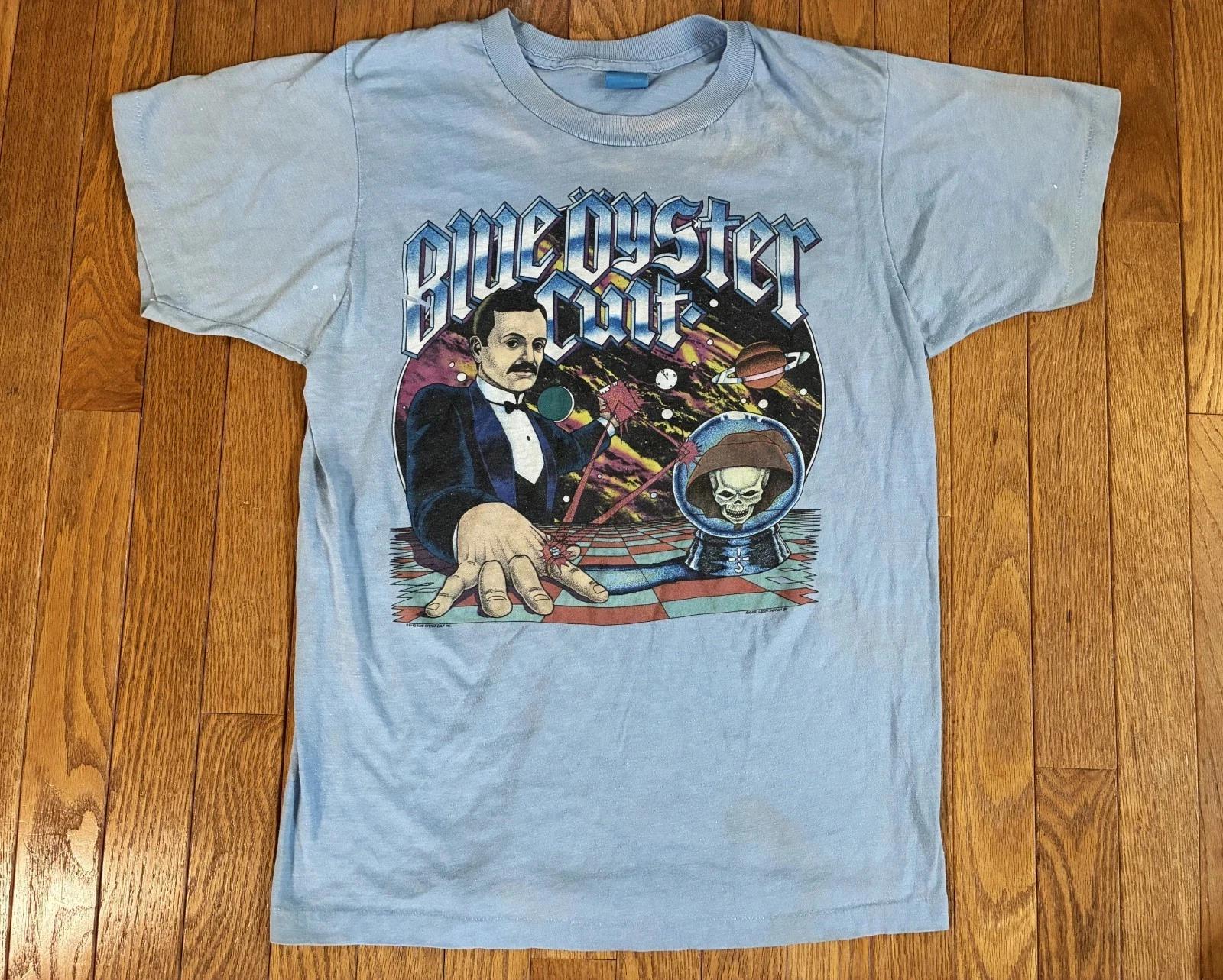 Vintage 1980s Blue Oyster Cult Rock Band Concert Light blue T-Shirt Reprint POPU XXXXL