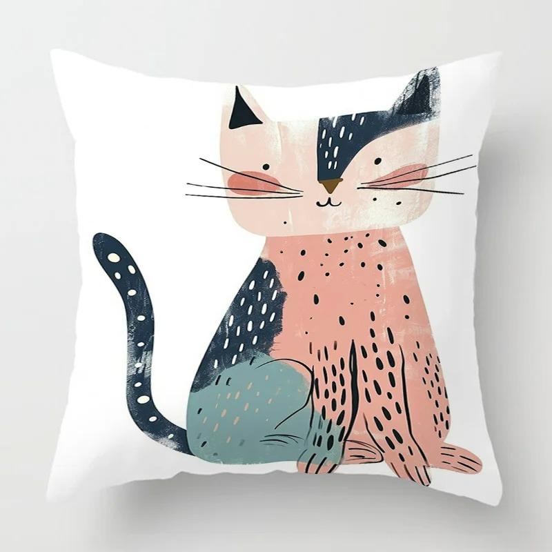 Home Decor Cute Cartoon Cats Pillow Covers for Home Pattern Cushion Cover Suitable for Sofa Bedroom Car Pillow Cover