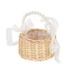 Handmade Storage Rack Woven Flower Baskets Rattan Storage Basket Flower Girl with Pearl Hand Basket for Home Wedding Decoration