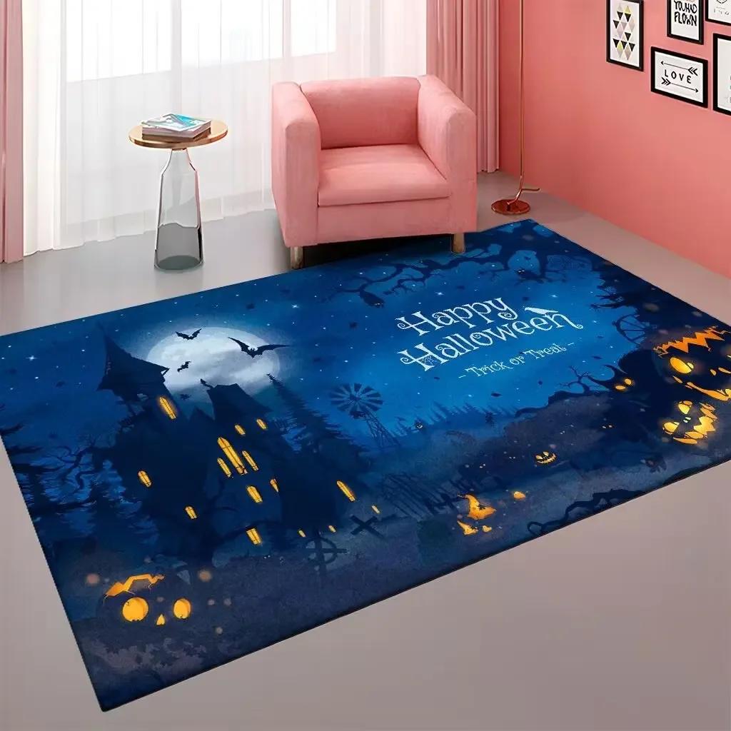 Halloween Pumpkin Witch Pleated Carpet for Living Room Sofa Table Large Area Rugs Bedroom Hallway Balcony Anti Slip Floor Mat