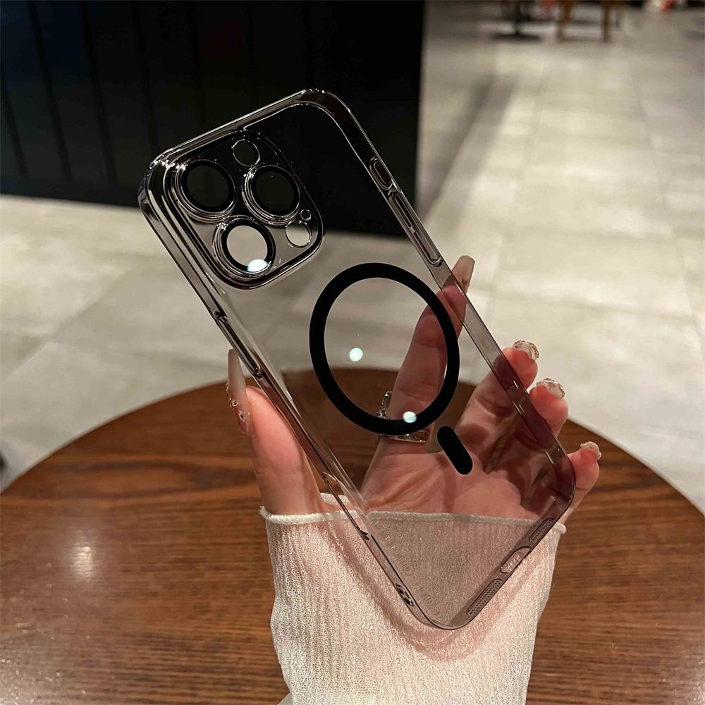 

Роскошный кристально прозрачный беспроводной зарядный чехол Magsafe Magnetic Case для iPhone 15 12 13 14 16 Pro Max Plus противоударный жесткий чехол For iPhone 13 ProMax чёрный