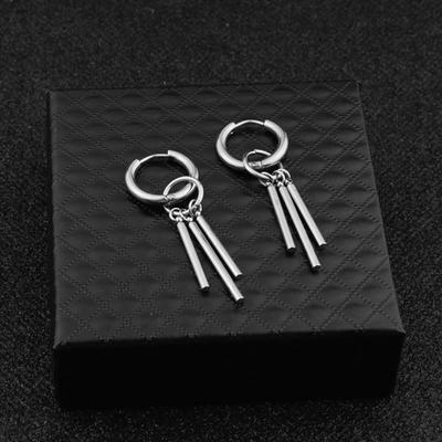 Punk Fashion Korea Bar Stainless Steel Round Tassel Earring Men Earring Clip Earring Hoop Earring