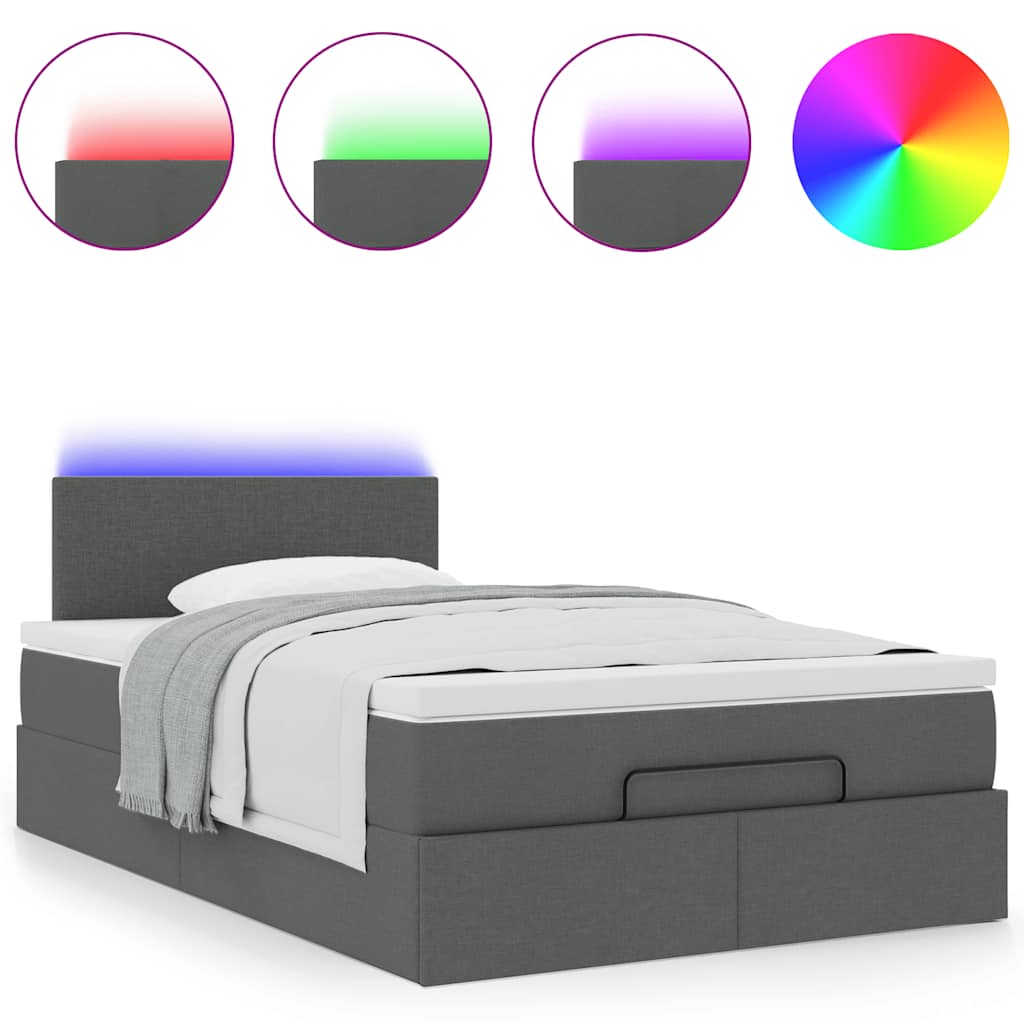 Ottoman Bed with Mattress & LEDs Dark Grey 120x190 cm Fabric