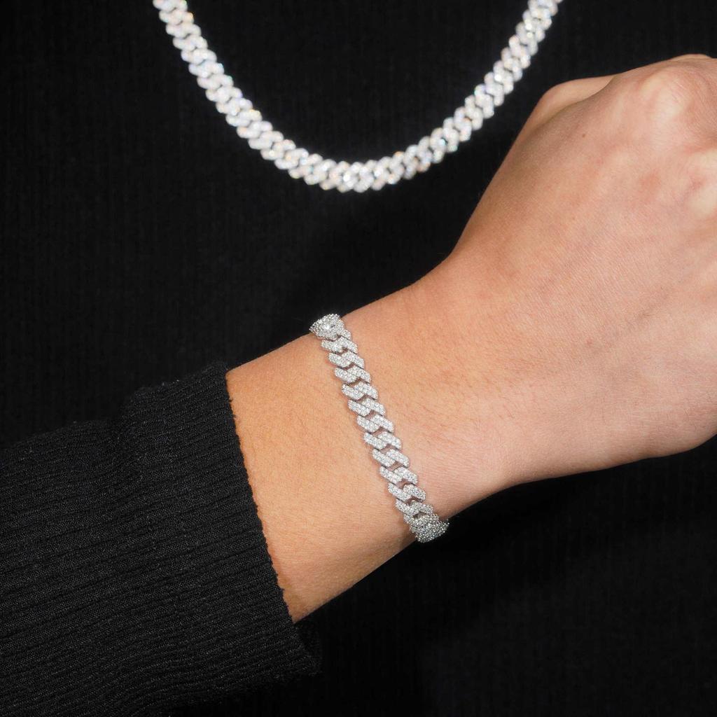 8mm S925 Silver Moissanite Cuban Link Necklace & Bracelet