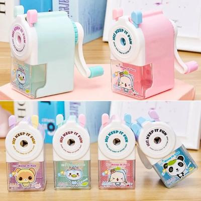 Apontador de Lápis de Animal de Desenho Animado Fofo - Ferramenta Mecânica de Manivela, Mina Antiaderente, Alimentação Automática de Mina, Material Escolar Ideal e K