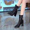 Metal Square Head High-heeled Boots Women's 2025 Autumn and Winter New Commuting Is Not Tired, Middle Heel Martin Boots Warm Thick Heel Short Boots