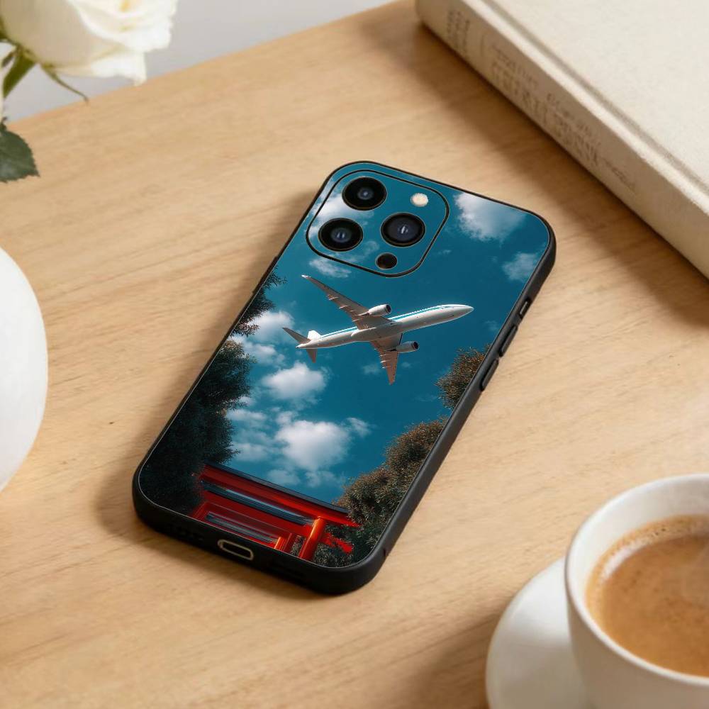 A-Airplane  Phone Case For iPhone 17 16 15 14 13 12 Max Plus Silicone Black Cover