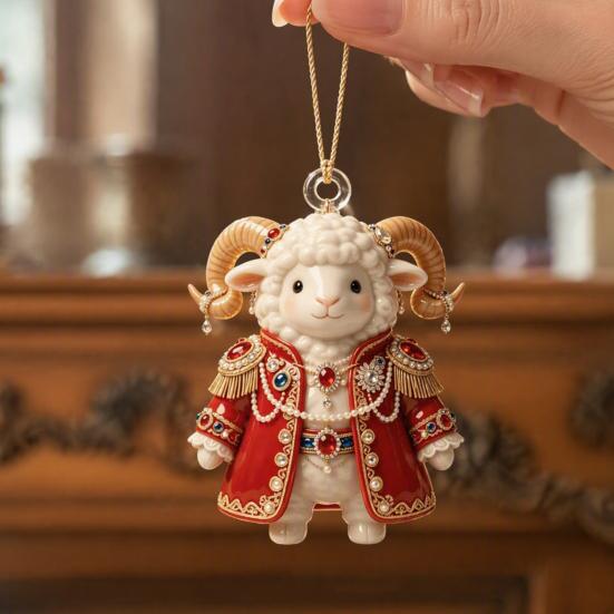Holiday Gift Ideas 2027 New Year Sheep Ornament, 2D Acrylic Christmas Tree Pendant Xmas Hanging Pendants with String, Chinese Zodiac Goat Decor,