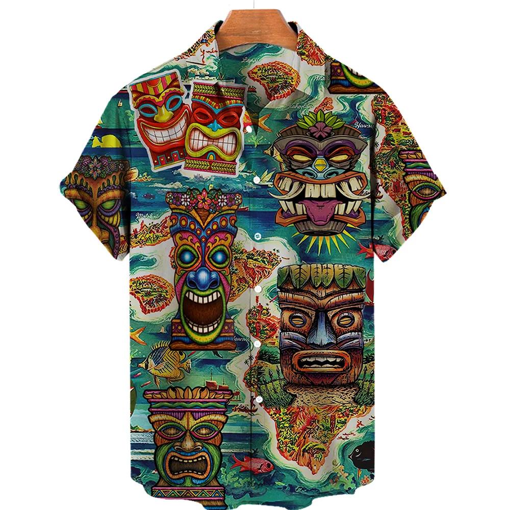 Men's Summer Short Sleeve Hawaiian Shirt Beach Holiday Print Shirt Top 100% Polyester Men's Street Style Short Sleeve Shirt