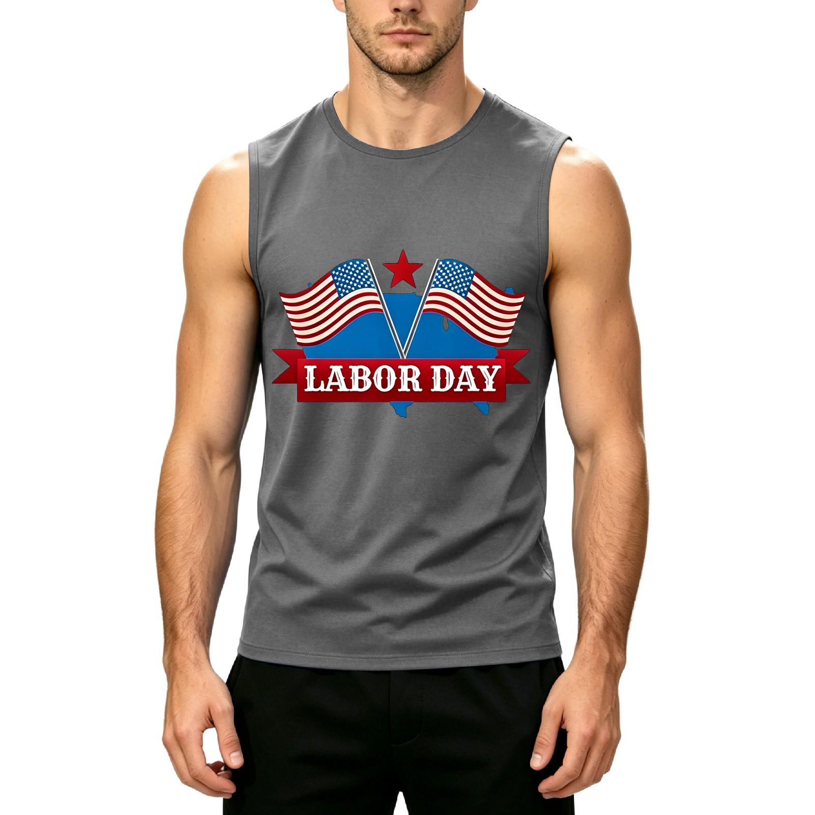 

Men s Sleeveless Casual Tank Top Labor Day Printed Muscle Shirt Lightweight Summer Workout Tee for Outdoor Activities L