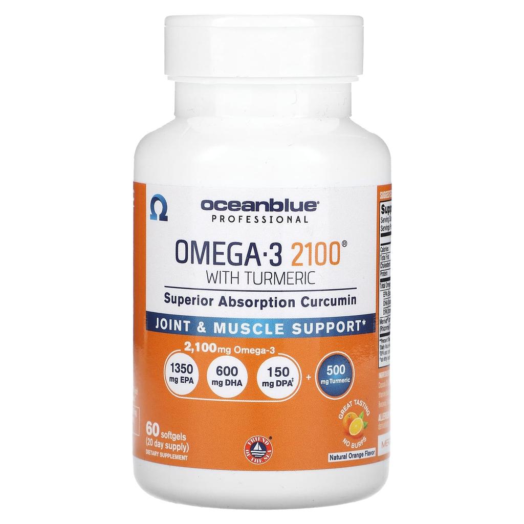 Professionell, Omega 3 2100 mit Kurkuma, Natürlicher Orangengeschmack, 60 Weichkapseln