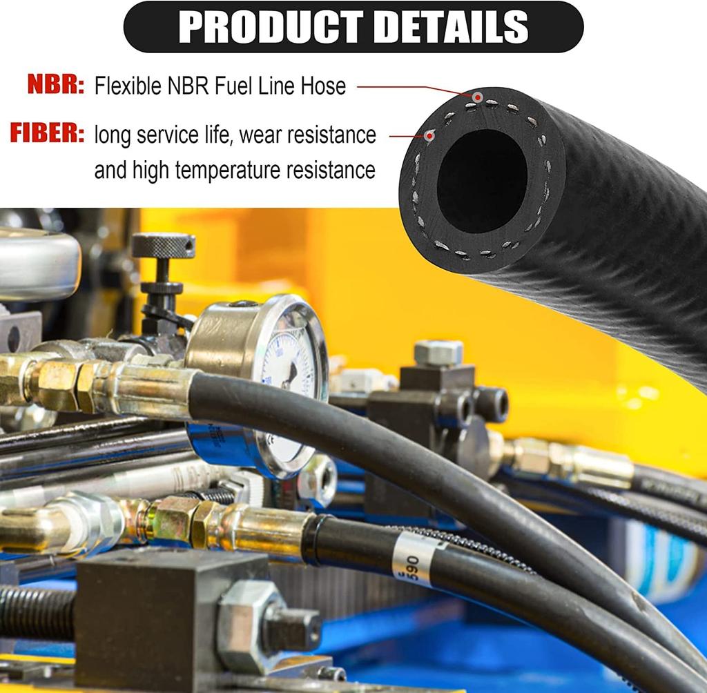 1/4" (6mm) ID Fuel Line Hose 5ft NBR Rubber Push Lock Hose High Pressure 300PSI for Automotive Fuel System Engines