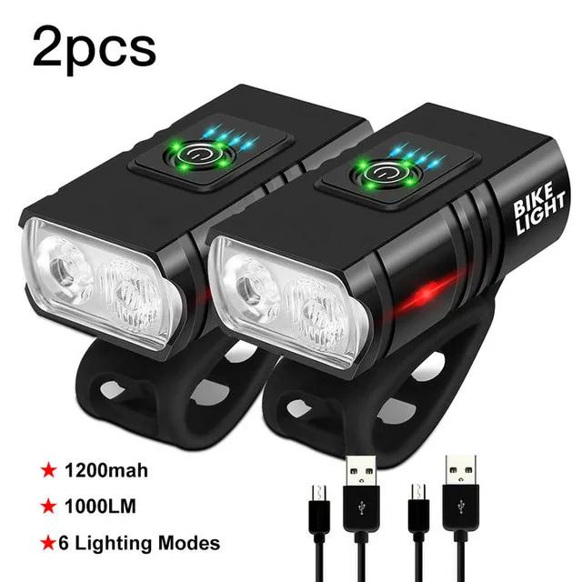 Světlo na kolo 2T6 LED Přední USB Dobíjecí Lampa na horské kolo 1000LM Světlomet na kolo Svítilna Cyklistické doplňky Zadní