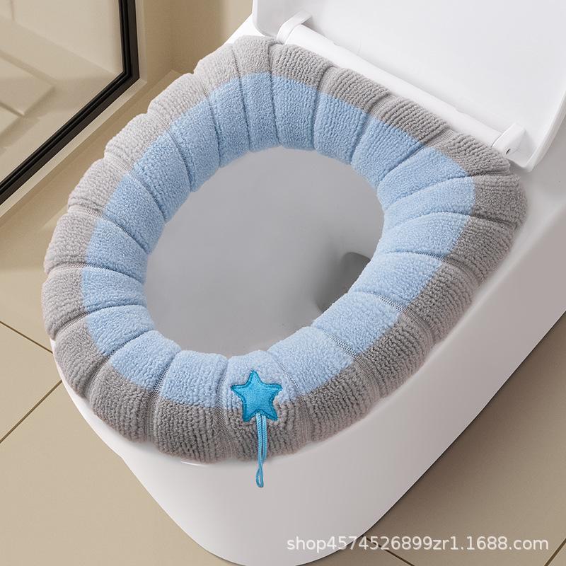 Pletený polštář na toaletní sedátko ve tvaru O s kresleným motivem - silný, pratelný potah