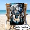 Custom Name Electric Wolf Spirit Microfiber Beach Towel Super Soft & Absorbent for Bath, Beach, Travel  Bath Time Accessory, Fan gifts