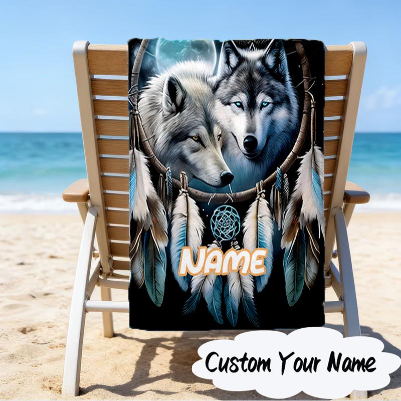 Custom Name Electric Wolf Spirit Microfiber Beach Towel Super Soft & Absorbent for Bath, Beach, Travel Bath Time Accessory, Fan gifts