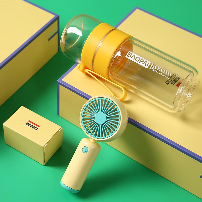 Bao Pai Summer Set: Handheld Mini Fan & Tea Infuser Glass Bottle