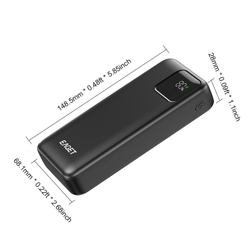 EAGET Bærbar lader PD22.5W 20000mAh USB-C QC 4.0 Hurtiglading Digitalt Display Lader for iPhone 16/15/14/13/12/11, for Samsung, Android