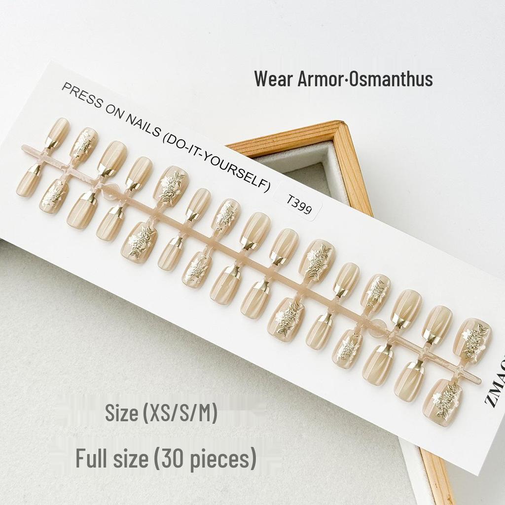 Nail Art Gilded Cat's Eye Blush Tips - 30-Piece Set, Handmade & Ready-to-Wear In XS/S/M
