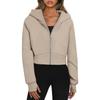 Women's Fleece Lined Hooded Zip Up Cropped Casual Long Sleeve Sweatshirt, European American Style Casual Tops Leisure Trade