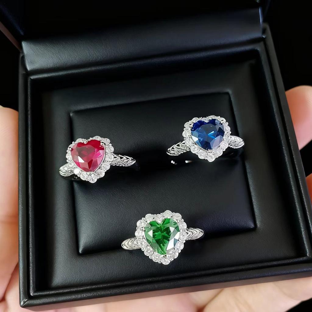 Heart Of The Ocean Women'S Ring Cultivation Sapphire Ruby Love Open Ring Women'S Heart Colored Treasure Ring