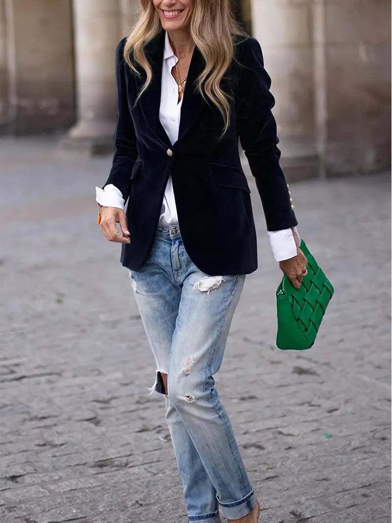 Elegant Women's Solid Color Suit Jacket - Fall/Winter 2025 Collection