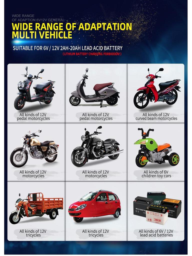 Intelligent 6V/12V Motorcycle & Scooter Lead-Acid Battery Charger and Repair Power Bank