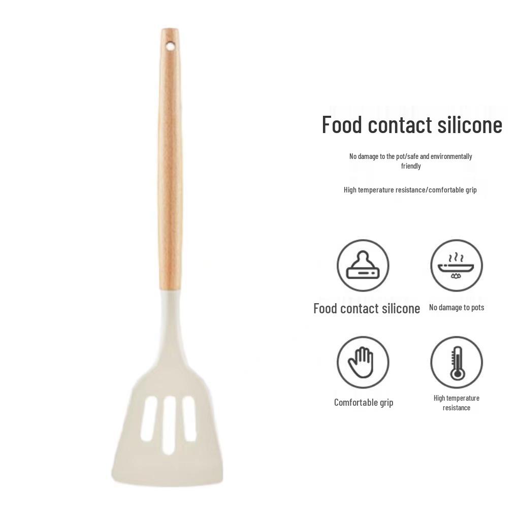 

Wooden Handle Heat-Resistant Non-Stick Silicone Spatula Set (30g) White Light Short Fry Spatula