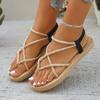 Fashion Women Shoes 2025 Summer Weave Non Slip Cross Tied Women Roman Sandals Womens Closed Toe Peep Toe Lightweight Beach Sandals