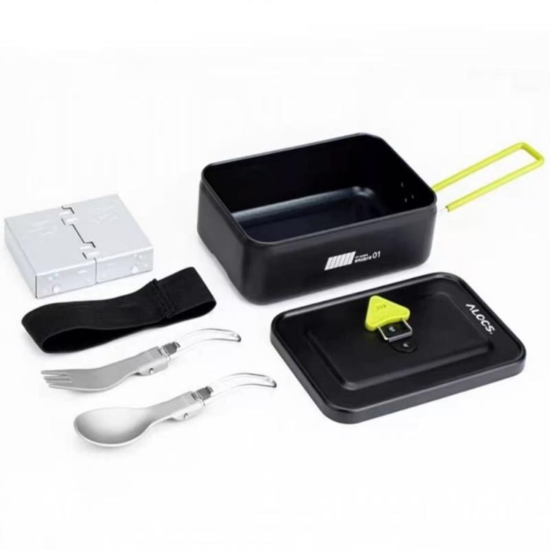 ALOCS Outdoor Camping 0.9L Camping Food Box Set, with Foldable Stove, Ultra-light Cooking Utensils, Suitable for Hiking/survival