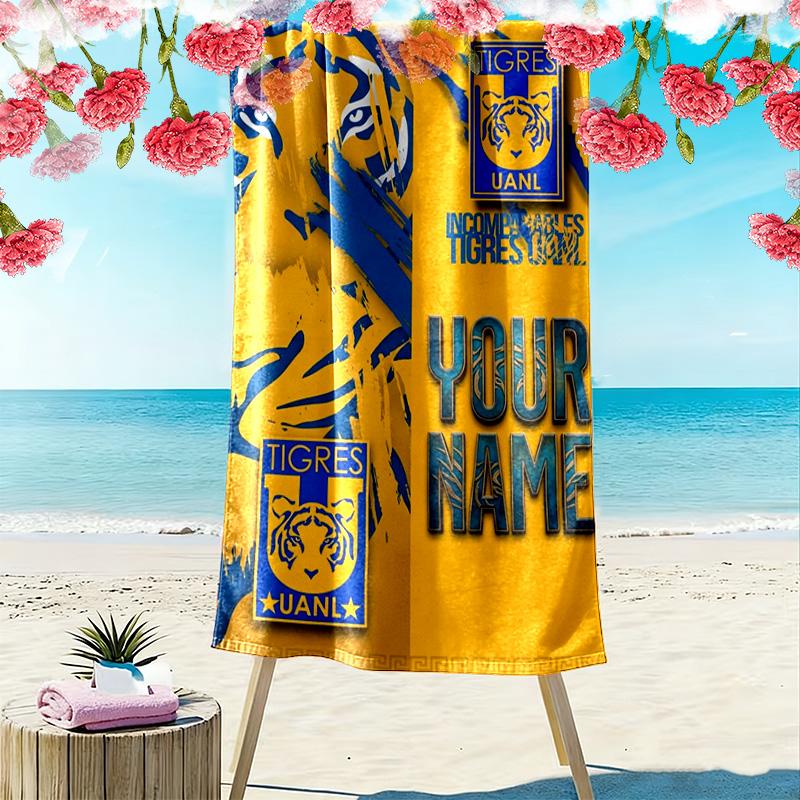 Name Custom Tigres UANL Logo Print Beach Towel, Large Soft Quick Dry Towel for Beach Camping Swimming