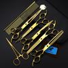 7" Electroplated Gold Pet Grooming Scissors Set: Straight, Curved, Thinning Shears & Fine-Tooth Comb. 5-Piece Kit.