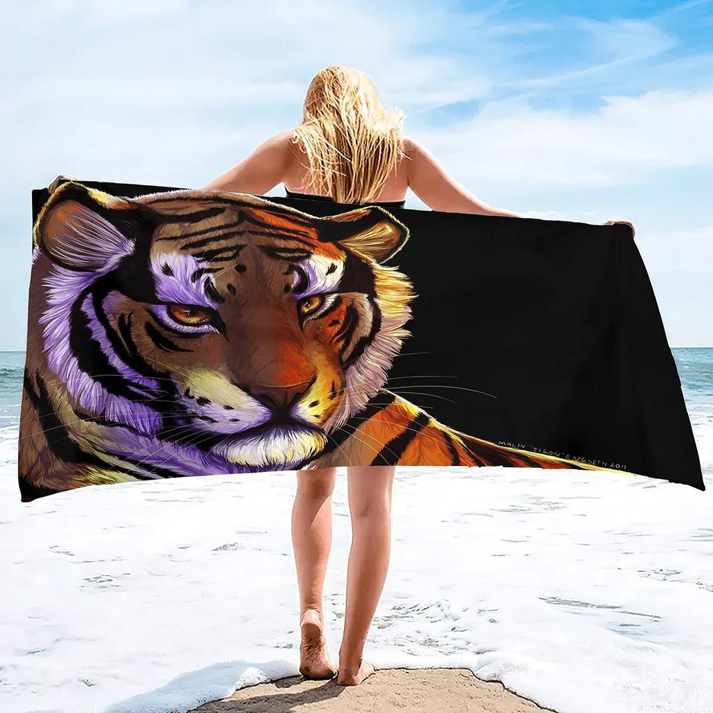 Absorbent Beach Towel Tiger Print Sand Free Lightweight Quick Dry Gym Sunbed Pool Swim Travel Towels Blanket for Men Women
