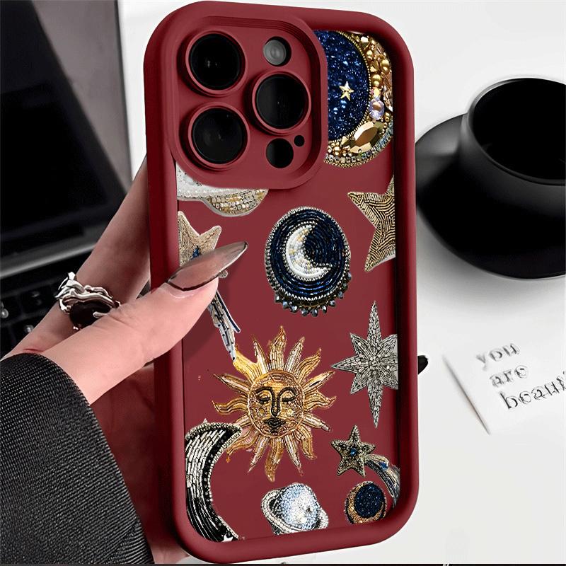 Phone Case For iPhone 7 8 16 15 14 Plus For iPhone 15 17 16 14 13 12 11 Pro Max XS XR X Gilded Celestial Shockproof Bumper Cover