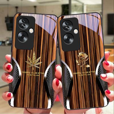 Serpente con Venature di Legno Per Oppo A79 5G 58 78 74 60 4G Reno 11F Realme GT 6 11 Note 50 10 C55 X2 Vetro Temperato Custodia Nera per Telefono