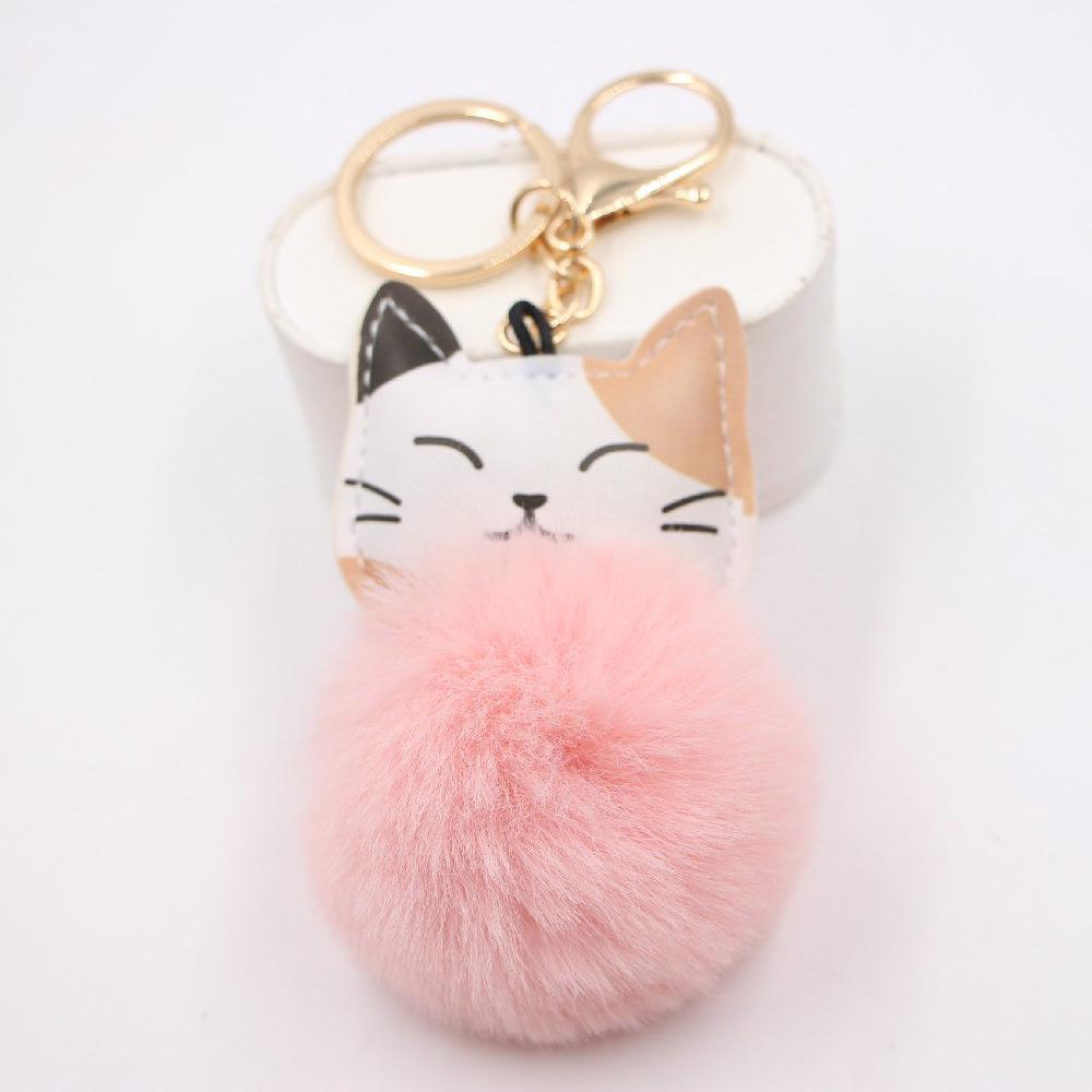 Lucky Cat Plush Pompon Keychain Pendant for Backpacks & Wallets