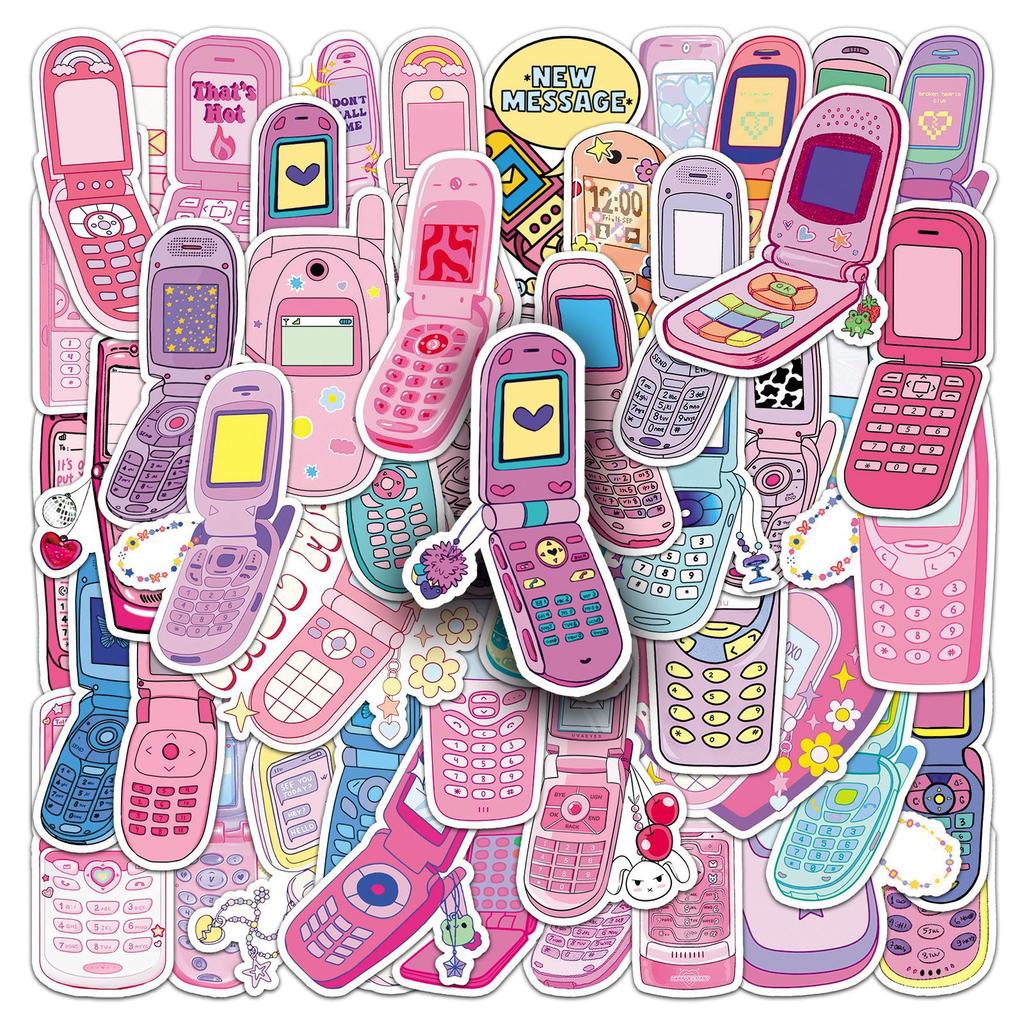 50 Retro Mobile Phone Graffiti Stickers Personalized Cartoon Pink Y2K Decorative Suitcase Mobile Phone Case Stickers