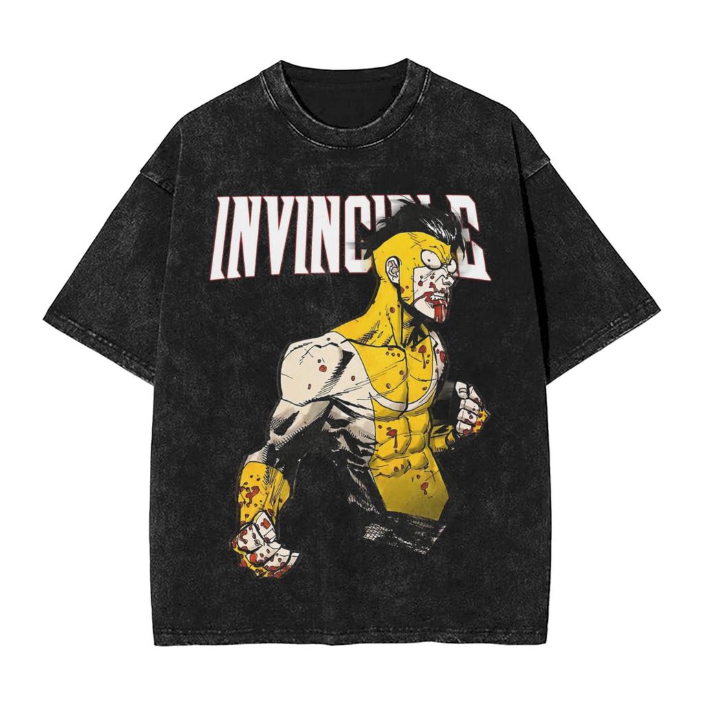 Manga Invincible T Shirt Allen the Alien Print T-shirt Washed Cotton Oversized T-Shirts for Men Women Clothing Short Sleeve Tees
