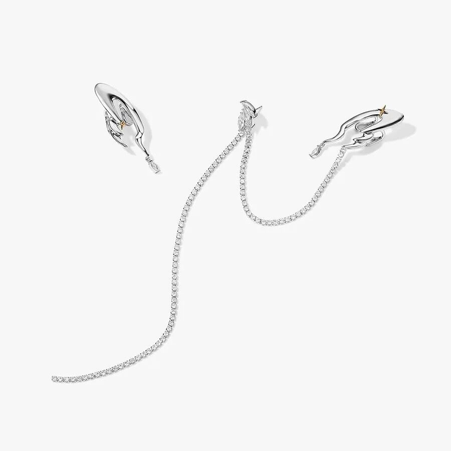 Super fairy asymmetric zircon fringed earrings, earbone clips, integrated women's ear earrings, temperament earrings, versatile