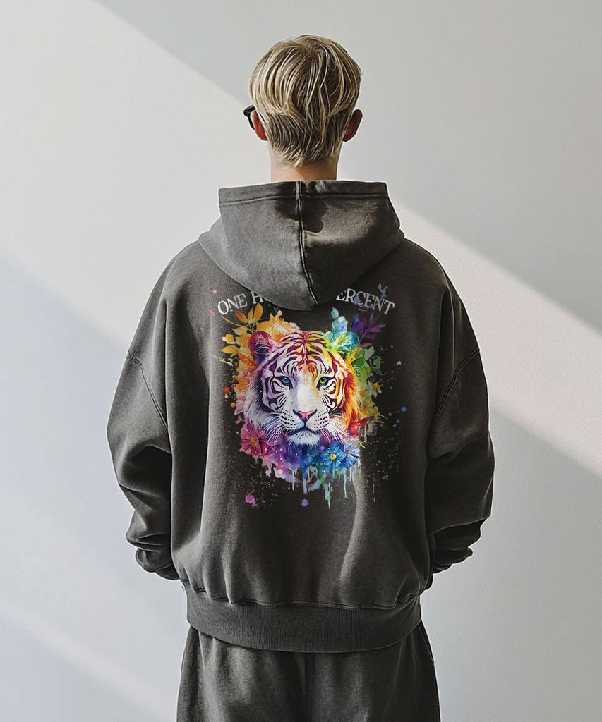 Ohpxharmonia B Colorful Tiger Fleece-Lined Hoodie