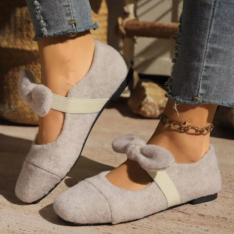 Fashion Ladies Shoes 2025 Fashion Slip on Women's Flats Plus Size Daily Flats Women Bow Tie Square Toe Soft Bottom Shallow Shoes Women