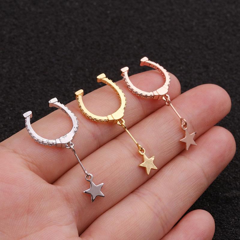 Pendientes colgantes de estrella de circonita microincrustada europea y americana (No se requiere perforación)