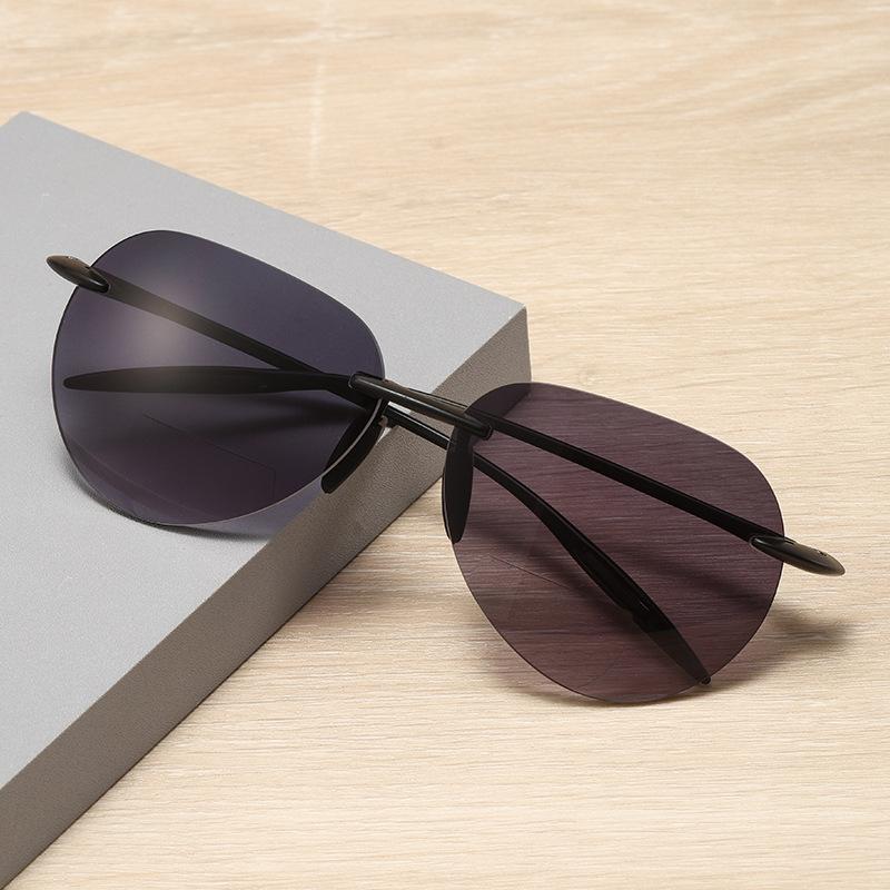 Rimless Frog-Eye Frame Presbyopia Sunglasses TR90 Frames Bifocal for Distance and Near Vision Outdoor Shades Reading Glasses