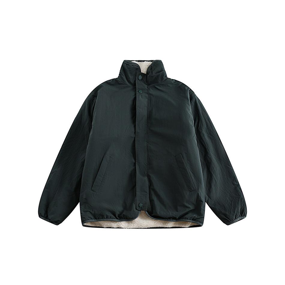 

OUSWE Men s Retro Lambswool Stand Collar Jacket - Winter Double-Sided Cotton Coat RW85 XXL