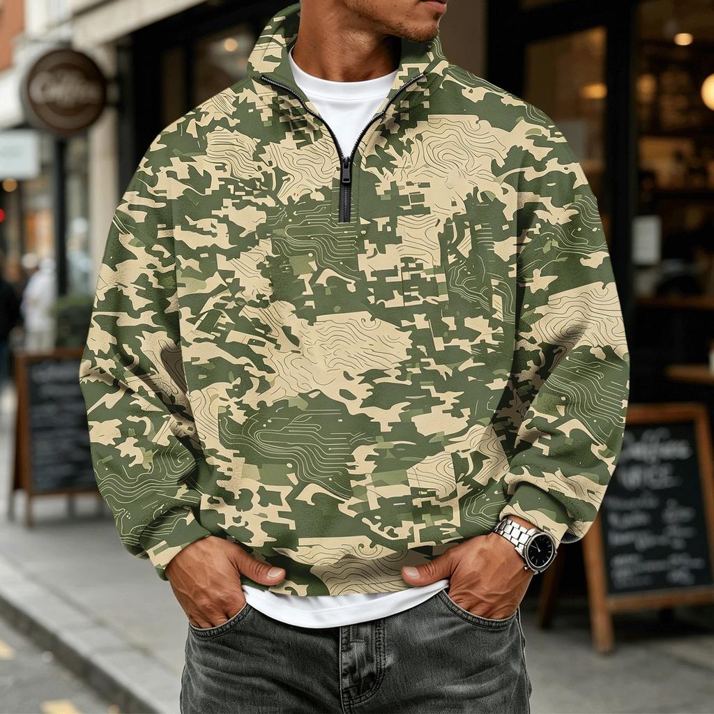 Men's Casual Long Sleeve Sweatshirt with Camouflage Print