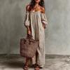 Spring and Summer One-word Shoulder Striped Long Dress, European and American Trend Versatile Long Dress